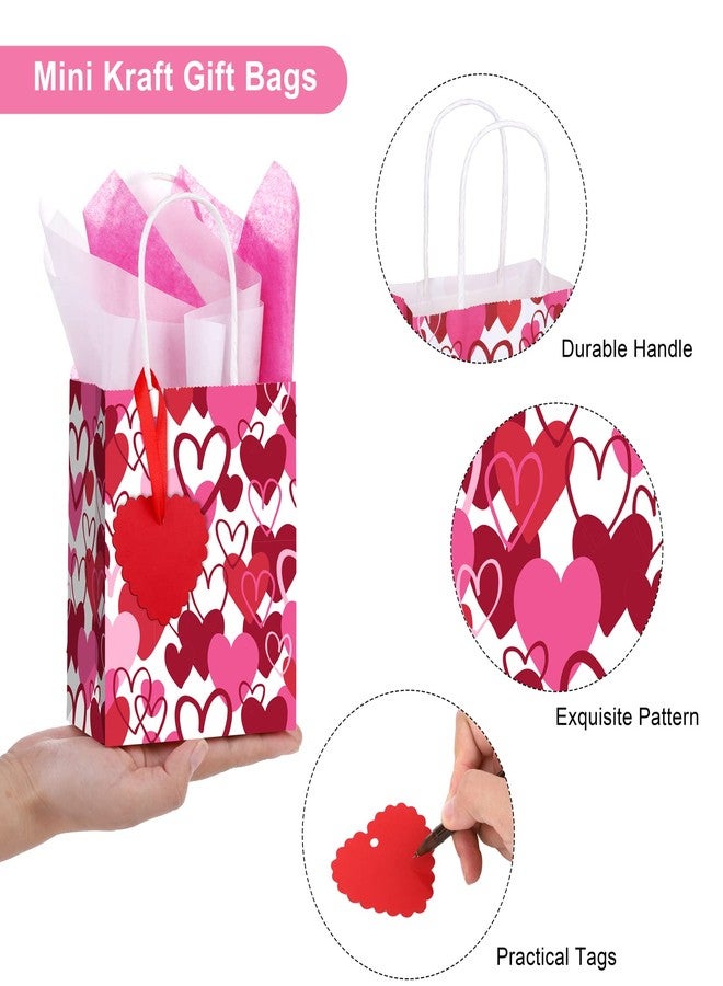 Cooraby 30 Pieces Valentines Day Mini Kraft Gift Bags With Handles, Tissue Paper and Tags - Assorted Styles Party Bags for Presents, 4.8 x 2.4 x 6 Inches - Image 3